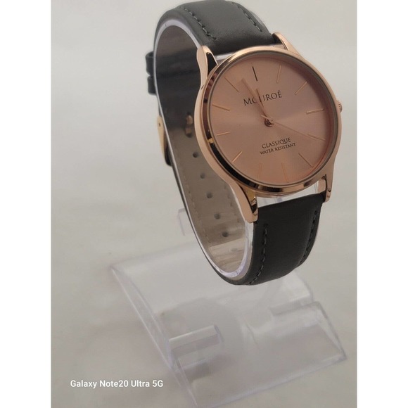 New Monroe by Maestro Unisex Rose Gold Tone Gray Leather Band Quartz Watch - Picture 3 of 14